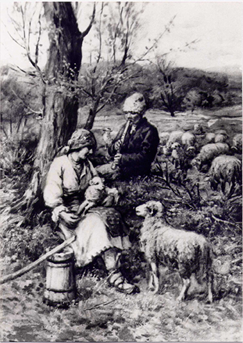 Rumänisches Hirtenpaar mit Lamm
