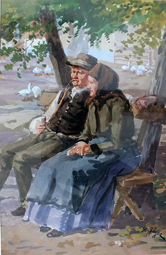 Altes Ehepaar auf der Gassenbank