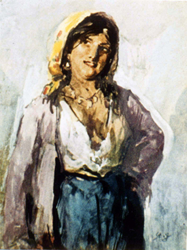 Zigeunerin  mit gelbem Kopftuch