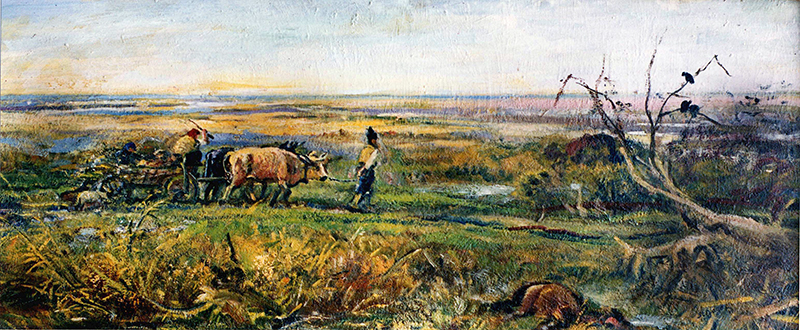 Ochsengespann in Sumpflandschaft