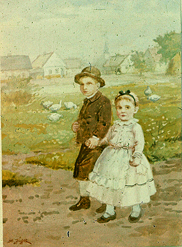 Kinder – Junge und Mädchen / Hintergrund Dorfrand
