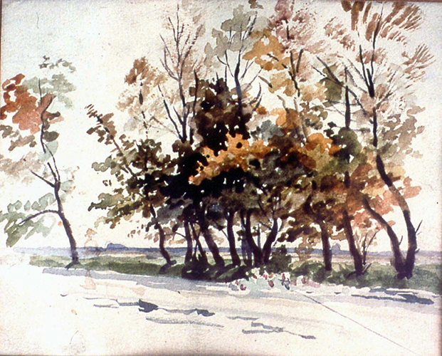 Baumgruppe am Feldweg im Herbst