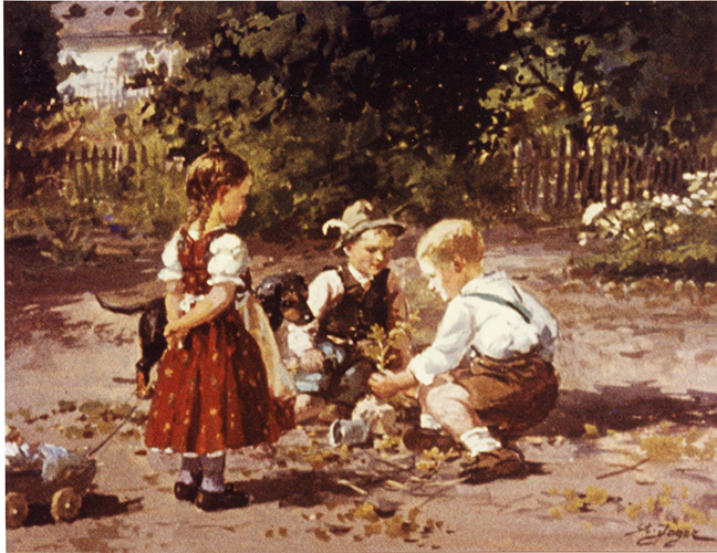 Drei spielende Kinder (mit Hund)