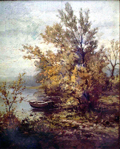 Herbstlandschaft mit Kahn