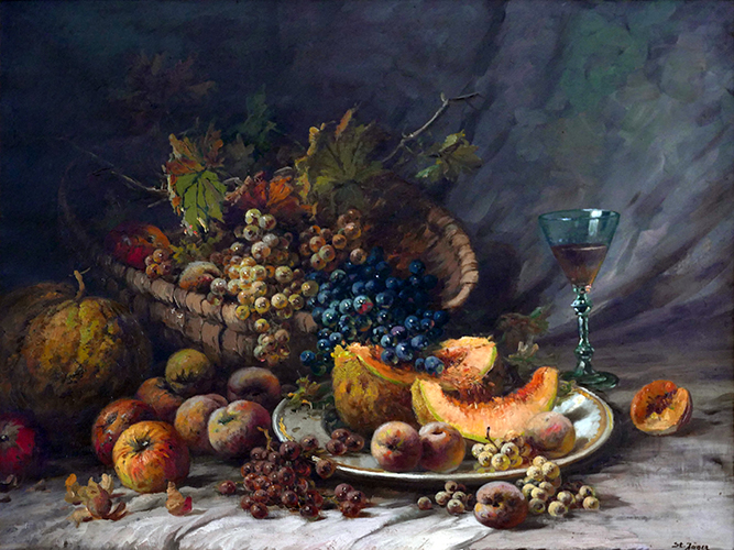Stillleben - Früchte, Trauben, Kürbis