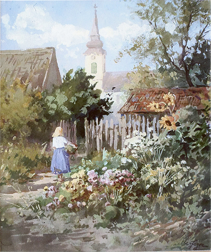 Hausfrau im Garten