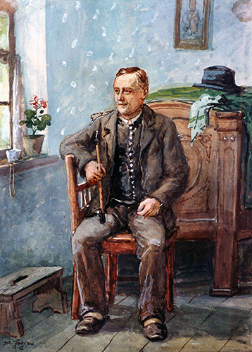Männerporträt, Bauer mit Pfeife in der Stube