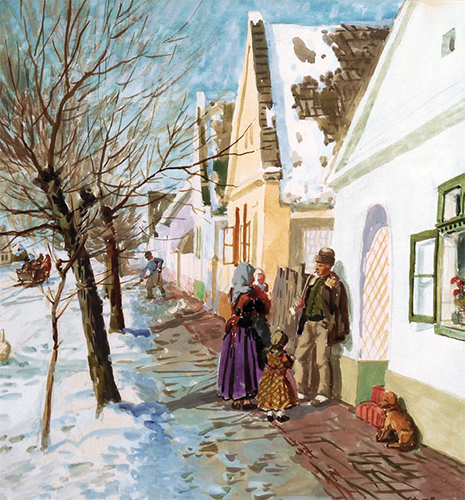Dorfstraße im Winter
