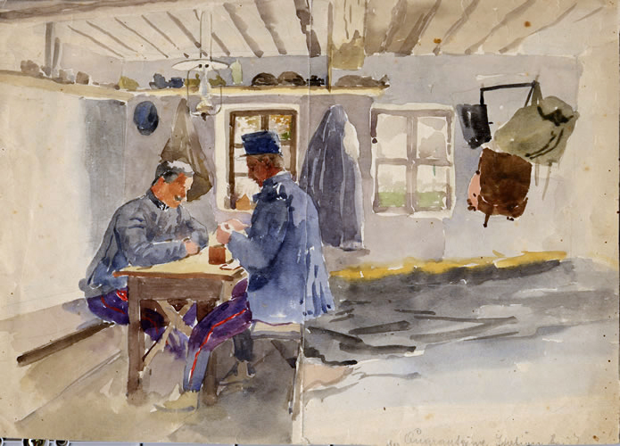 Quarantäne-Station (zwei Soldaten am Tisch)