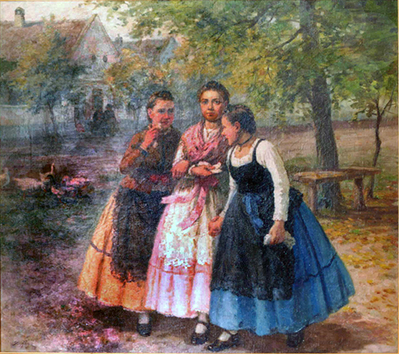 Drei Mädchen auf der Dorfstraße