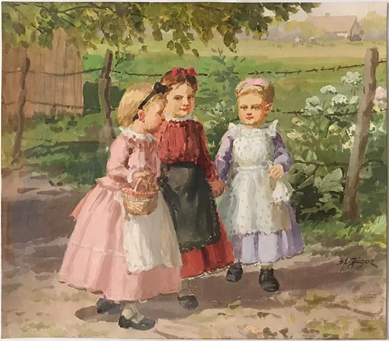 Drei kleine Mädchen unterwegs (in Tracht)