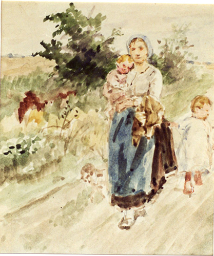 Mutter und Kinder unterwegs