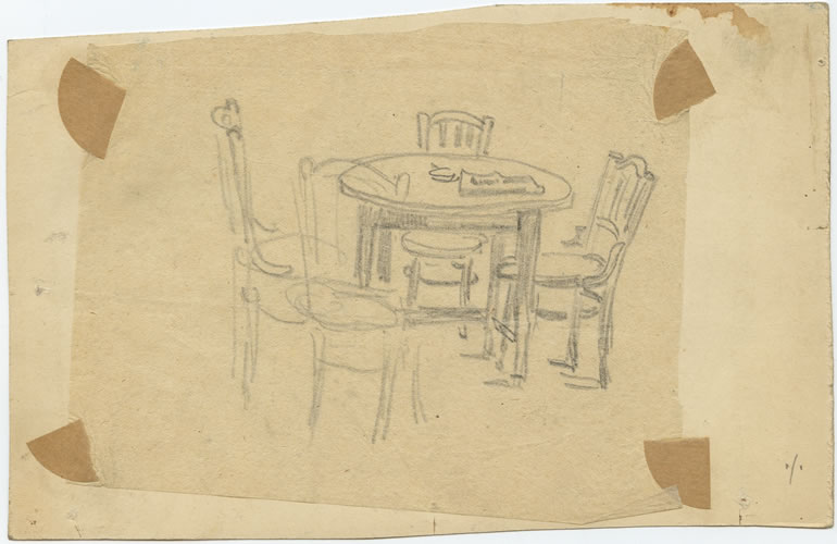 Runder Tisch und vier Stühle - Café