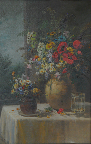 Blumen in zwei Vasen, Glas