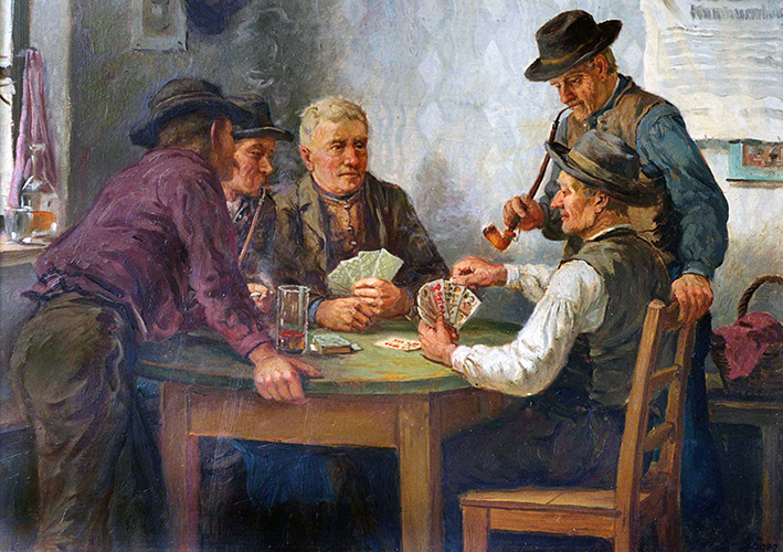 Kartenspieler (2 Spieler + 3 Kiebitze)