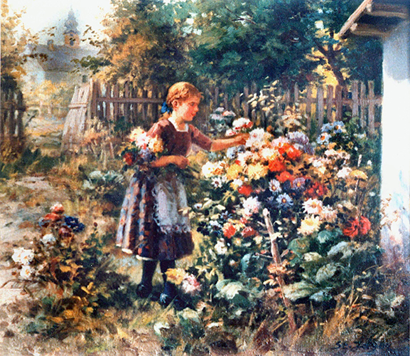 Mädchen im Blumengarten