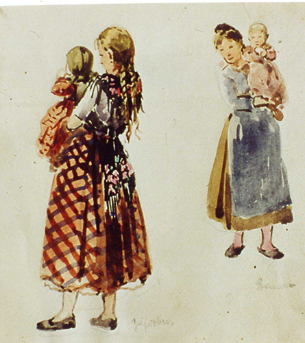 Zwei Mädchen mit Kindern auf dem Arm – Gajdobra