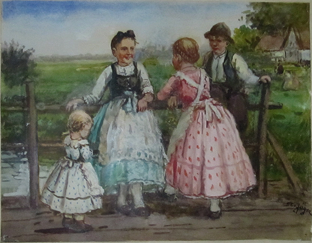 Vier Kinder auf der Brücke