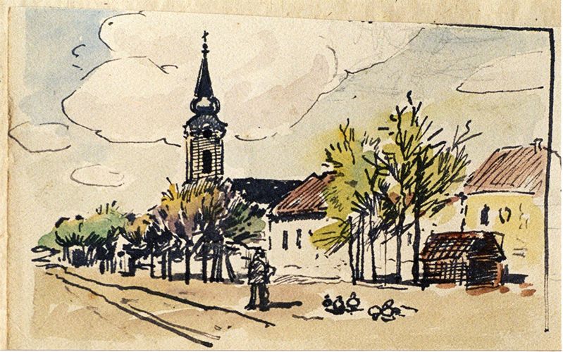 Dorfstraße mit Kirche