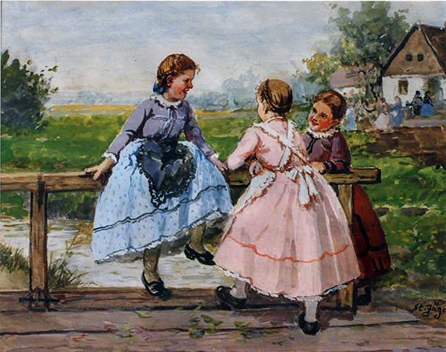 Drei Mädchen auf der Brücke