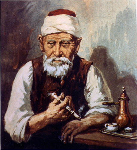 Alter Türke auf Adakaleh mit Wasserpfeife