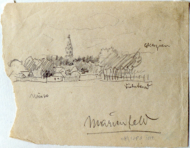 Dorfrand mit Kirchturm, Marienfeld