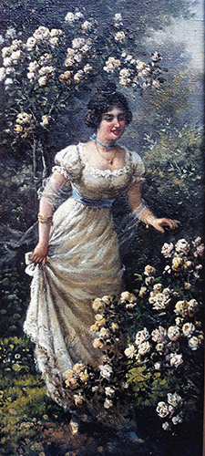 Dame und weiße Rosen
